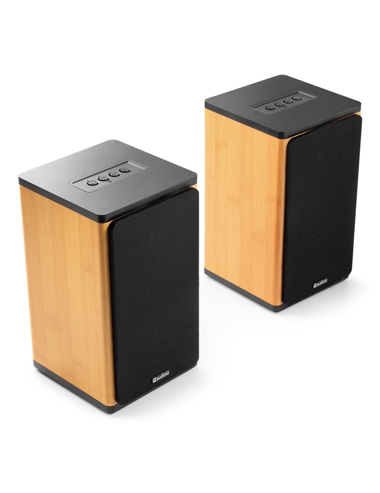 BS20 Conjunto de altavoces activos de estantería con batería, bambú
