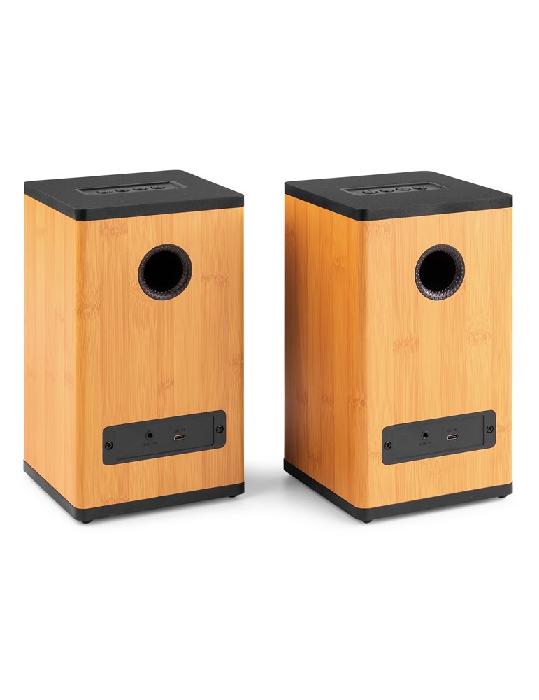 BS20 Conjunto de altavoces activos de estantería con batería, bambú