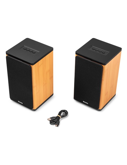 BS20 Conjunto de altavoces activos de estantería con batería, bambú