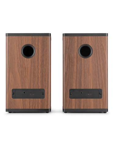 BS20 Conjunto de altavoces activos para estantería con batería, madera oscura 2