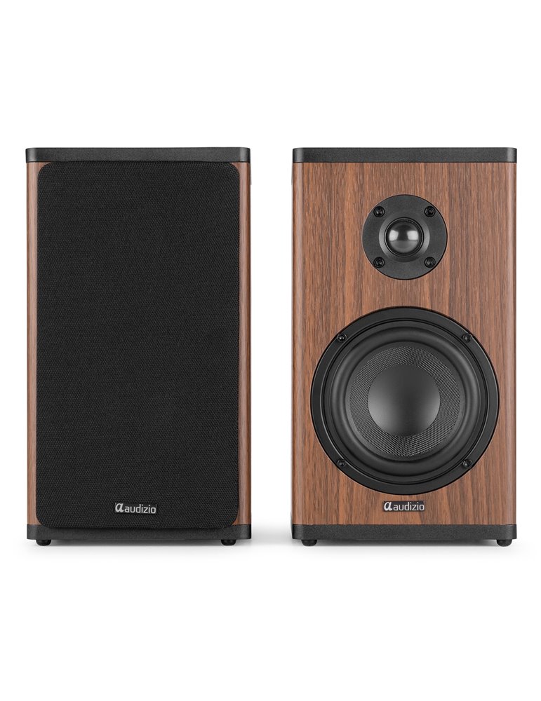BS20 Conjunto de altavoces activos para estantería con batería, madera oscura