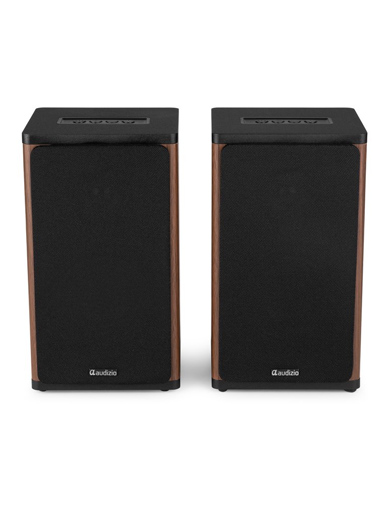 BS20 Conjunto de altavoces activos para estantería con batería, madera oscura