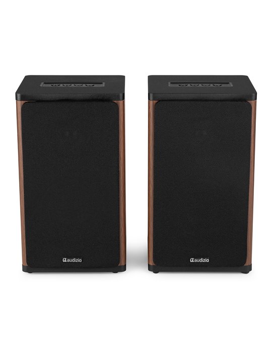 BS20 Conjunto de altavoces activos para estantería con batería, madera oscura