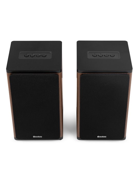 BS20 Conjunto de altavoces activos para estantería con batería, madera oscura