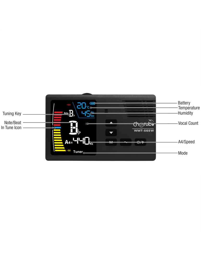 Metrónomo-Afinador Cherub WMT-565W con termohigrómetro