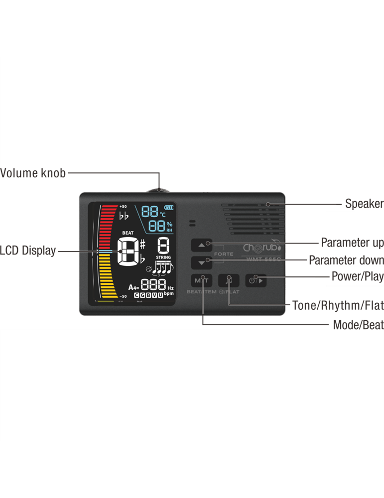 Metrónomo-Afinador Cherub WMT-565C con termohigrómetro