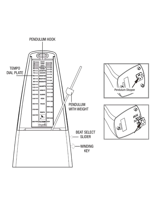 Metrónomo Mecánico Cherub WSM-305 Negro