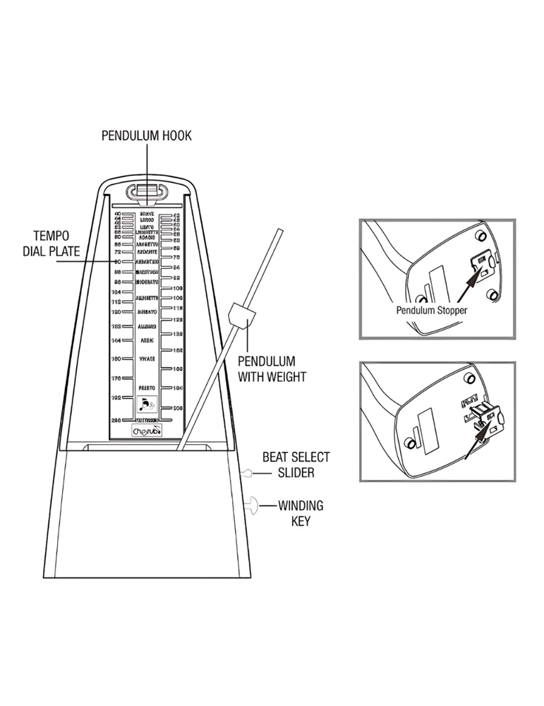 Metrónomo Mecánico Cherub WSM-305 Blanco