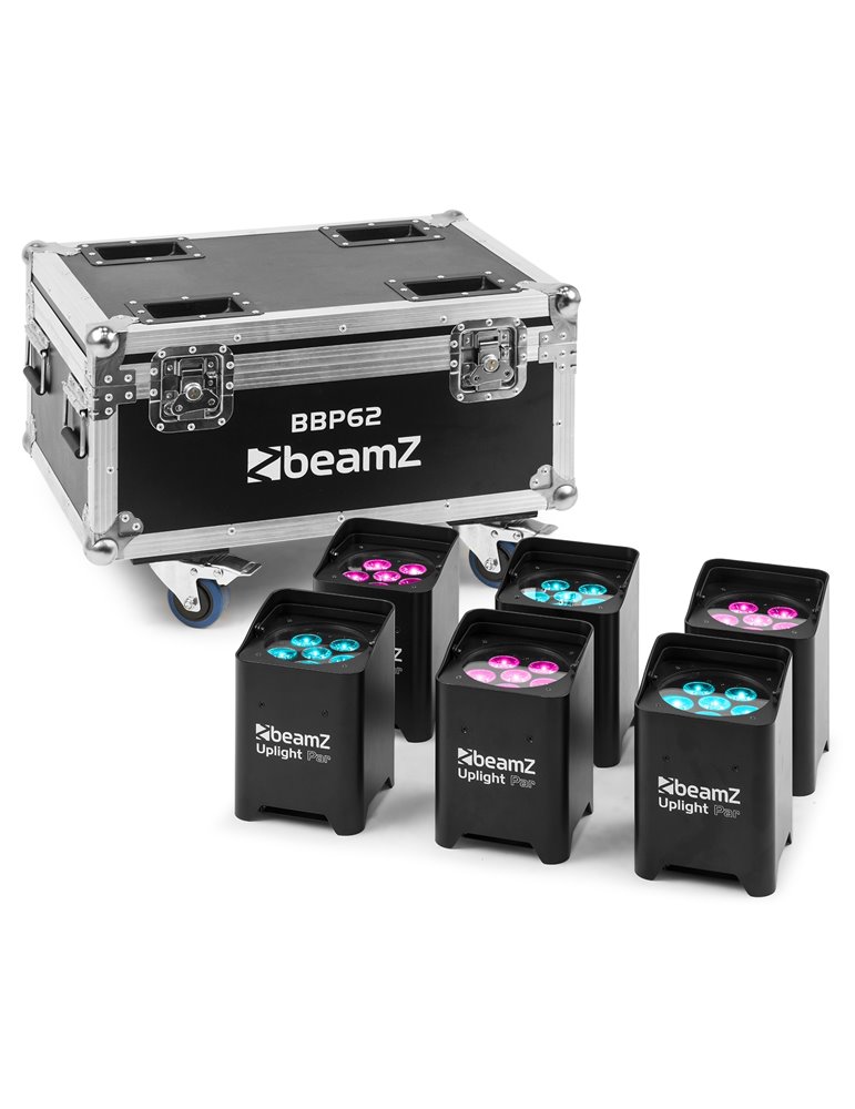 BBP62 Conjuntos focos Uplight, 6 focos Uplights (in/out) en Flightcase con cargador