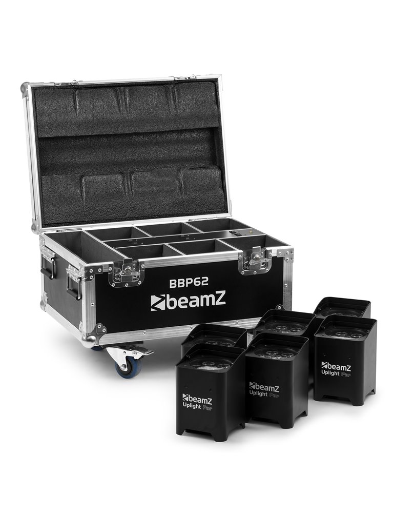 BBP62 Conjuntos focos Uplight, 6 focos Uplights (in/out) en Flightcase con cargador