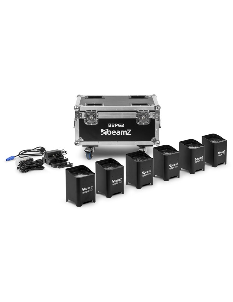 BBP62 Conjuntos focos Uplight, 6 focos Uplights (in/out) en Flightcase con cargador