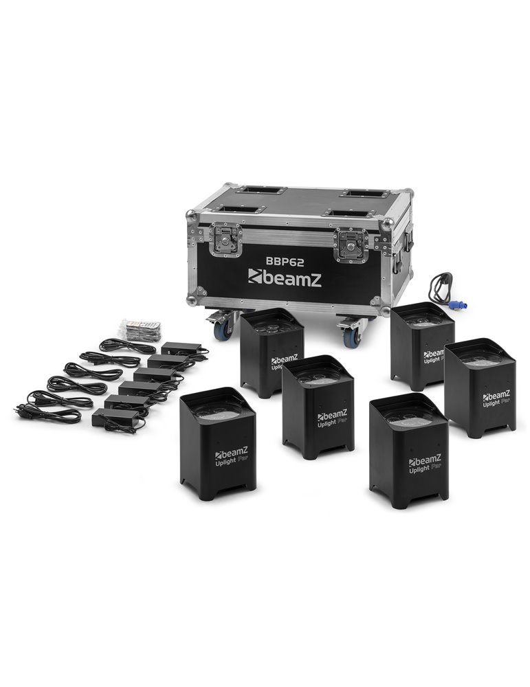 BBP62 Conjuntos focos Uplight, 6 focos Uplights (in/out) en Flightcase con cargador