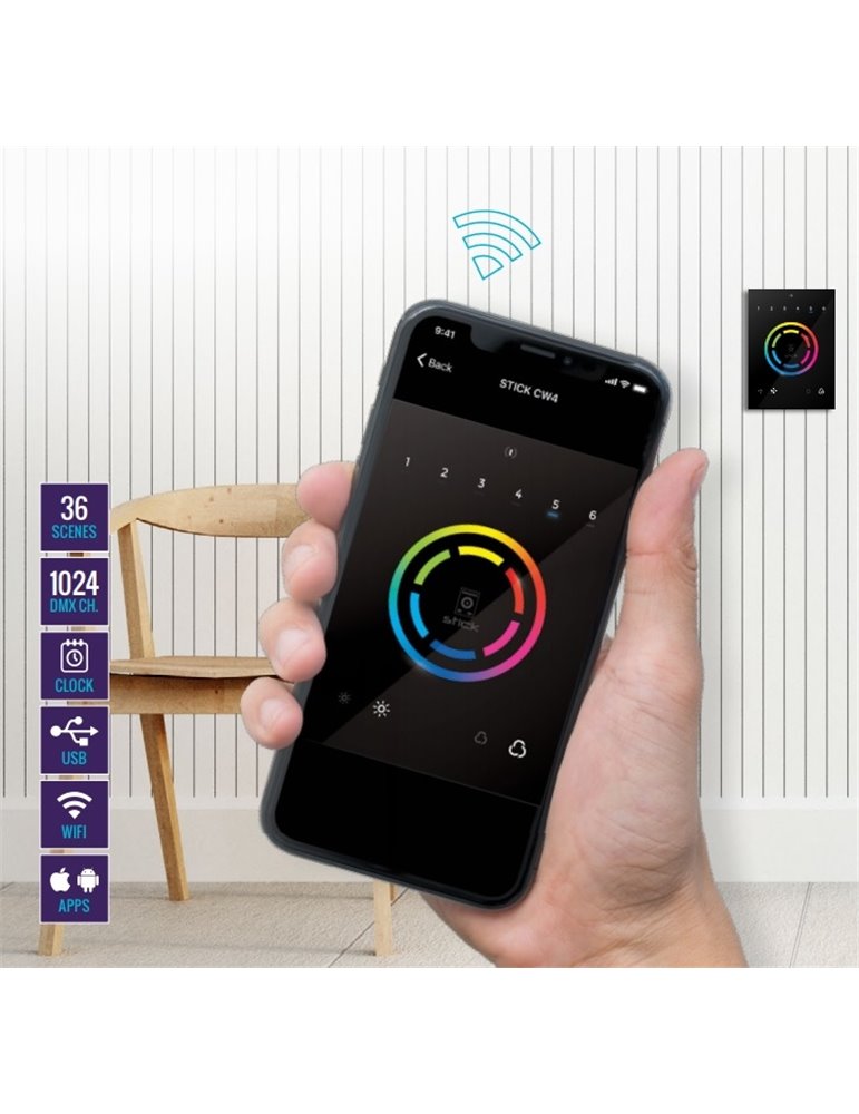 STICK-CW4 Interface WiFi DMX para montar en pared