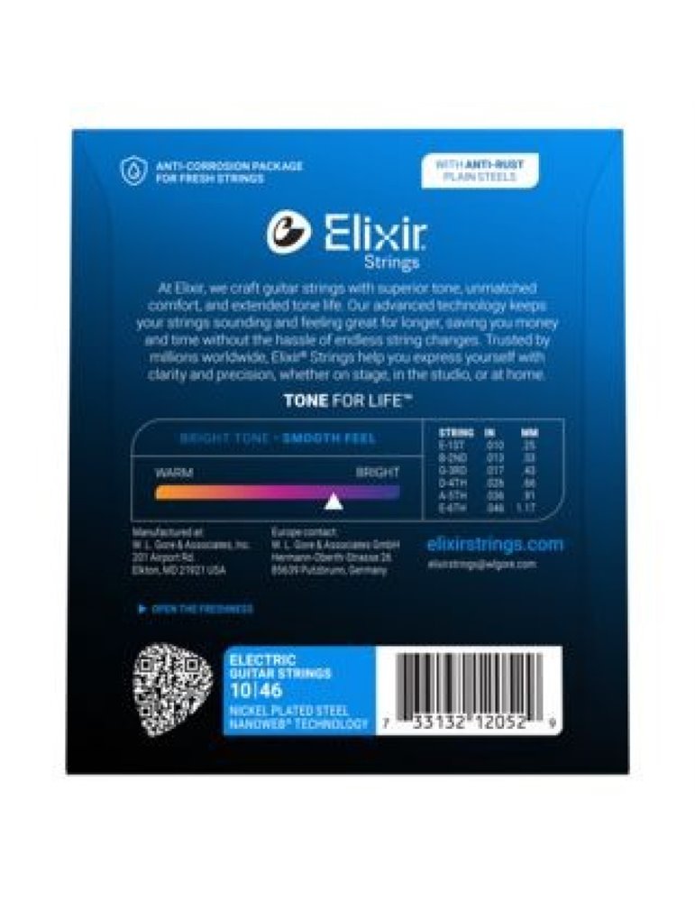 Juego Cuerdas Guitarra Eléctrica Elixir Nanoweb 12052 (010-046)