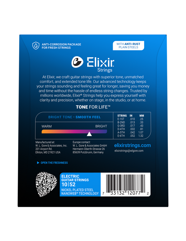 Juego Cuerdas Guitarra Eléctrica Elixir Nanoweb 12077 (010-052)