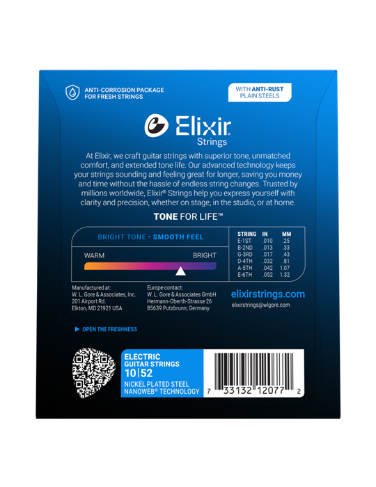 Juego Cuerdas Guitarra Eléctrica Elixir Nanoweb 12077 (010-052)