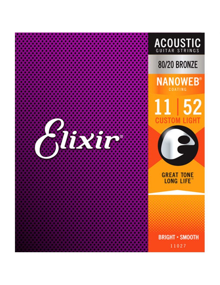Juego Cuerdas Guitarra Acústica Elixir Nanoweb 11027 (11-52)