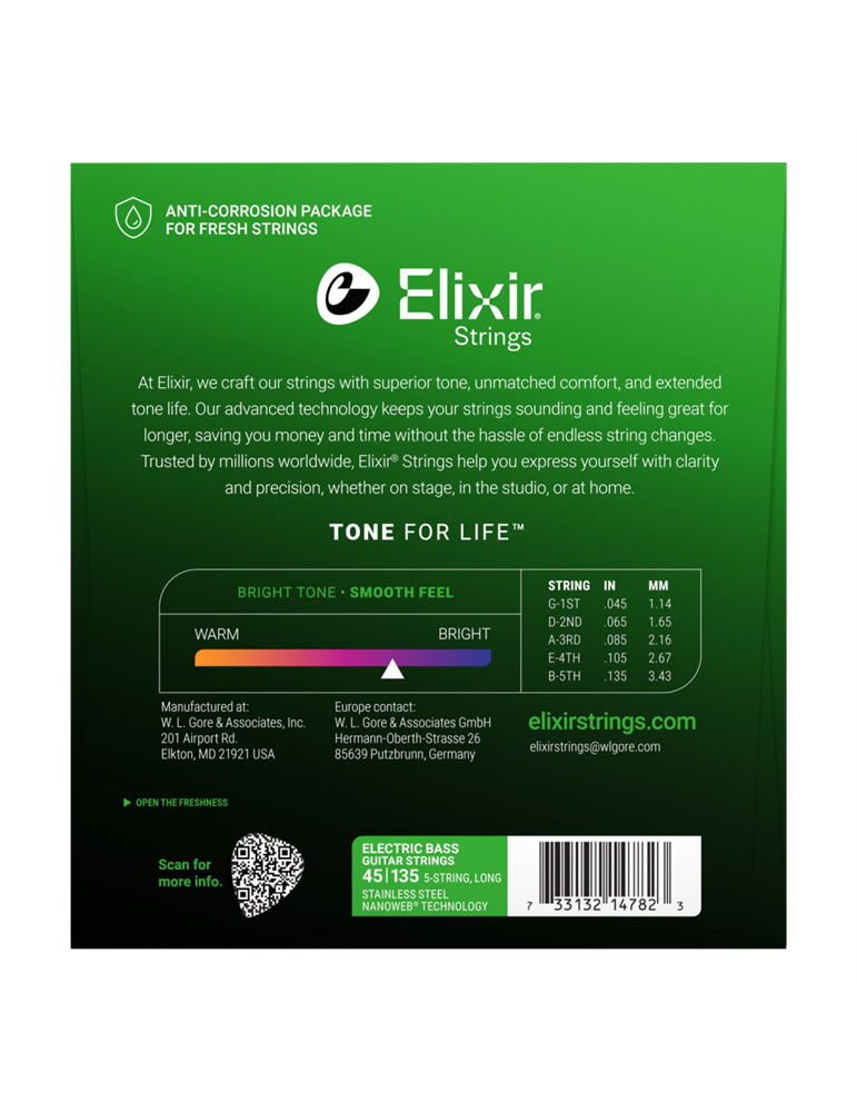 Juego 5 Cuerdas Bajo Elixir 14202 (45-130)