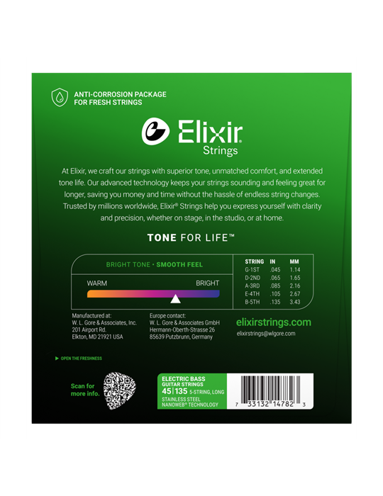 Juego 5 Cuerdas Bajo Elixir 14202 (45-130)