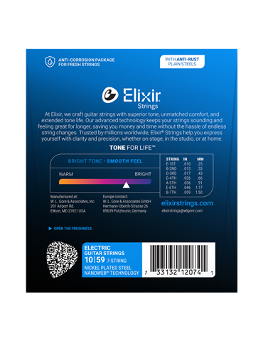 Juego 8 Cuerdas Guitarra Eléctrica Elixir Nanoweb 12062 (010-074) 2