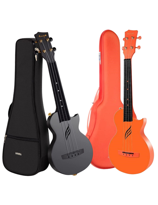 Pack completo 2 Ukeleles Enya Nova Naranja y Negro