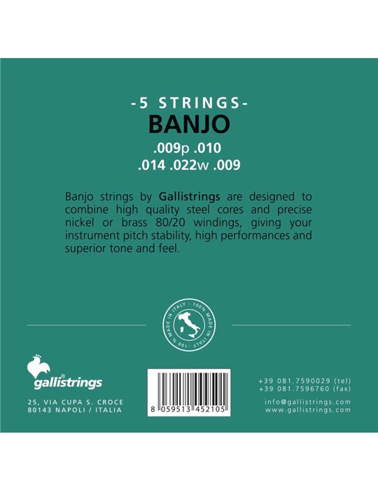 Juego Banjo 5 Cuerdas Galli G-210
