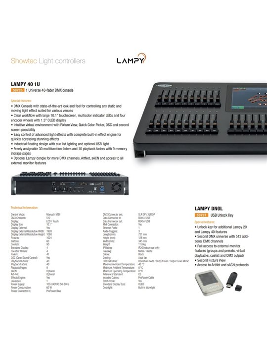 LAMPY 40 1U Consola DMX con 40 faders y 1 Universo