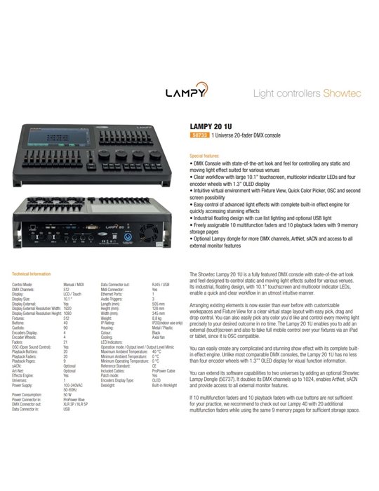 LAMPY 20 1U Consola DMX con 20 faders y 1 Universo