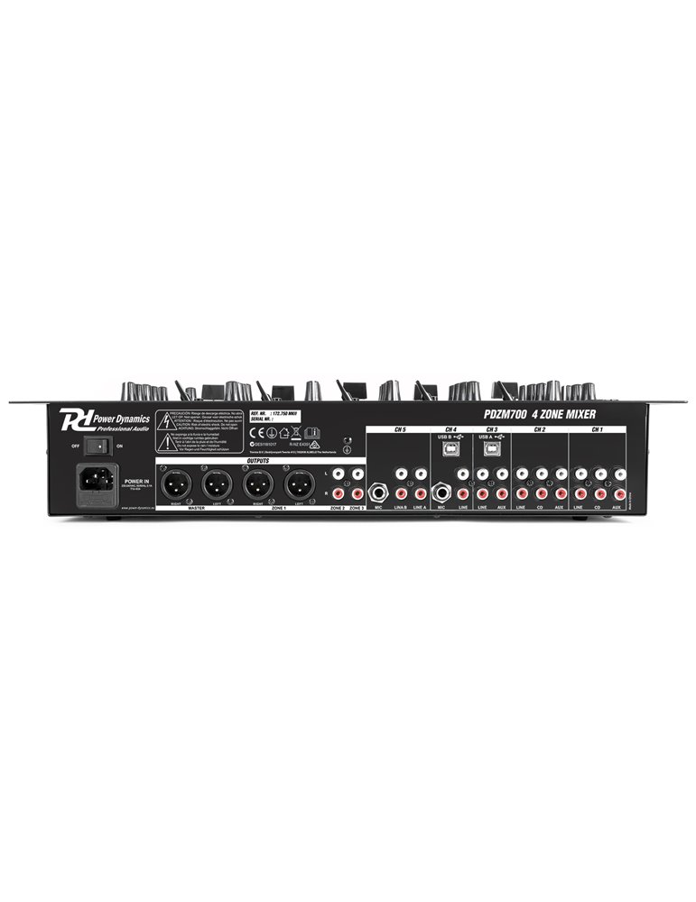 PDZM700 Mezclador instalacion de 6 canales USB 4 zonas