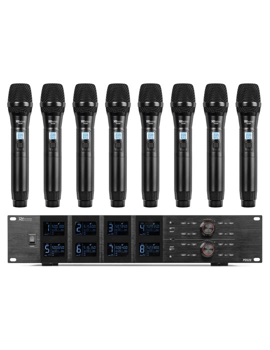 PD528 Set de micrófono inalámbrico UHF con 8 micrófonos de mano
