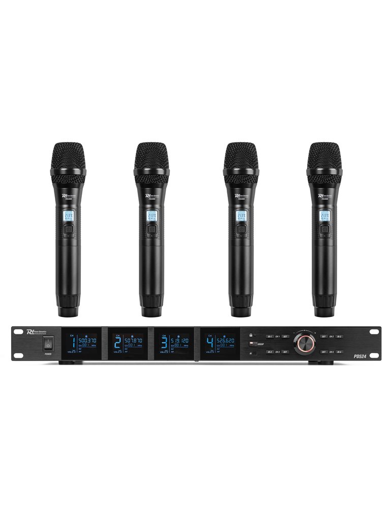 PD524 Set de micrófono inalámbrico UHF con 4 micrófonos de mano