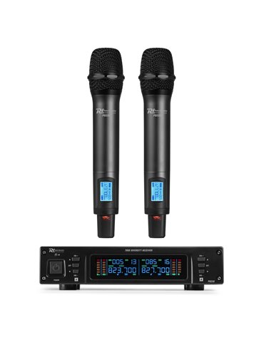 PD220 Micrófono inalámbrico de mano UHF 2x 80-Canales, sistema True Diversity