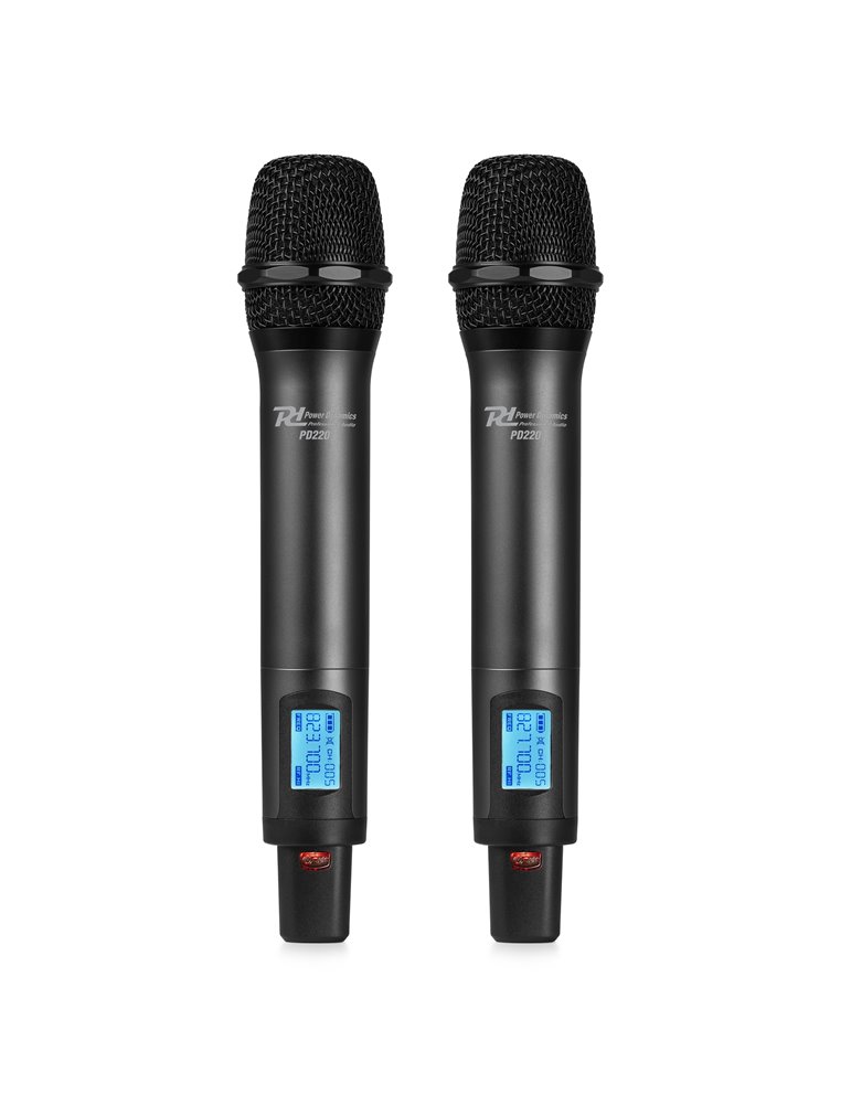 PD220 Micrófono inalámbrico de mano UHF 2x 80-Canales, sistema True Diversity