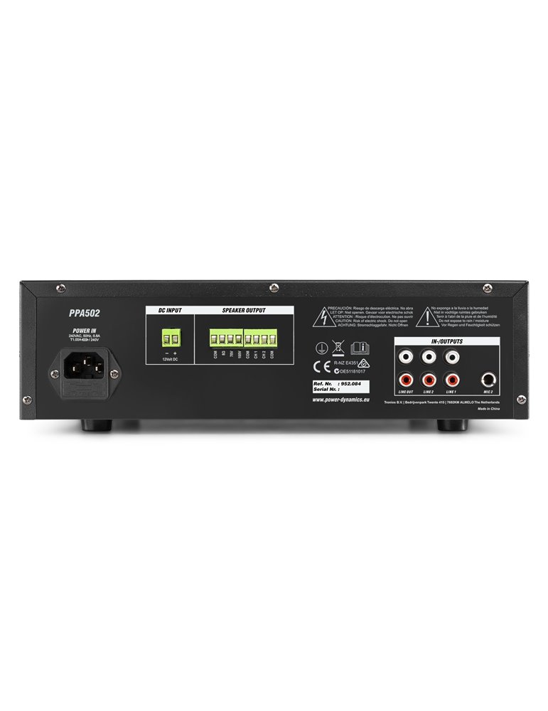 PPA502 Mezclador amplificador 100V - 50W 2 Zonas