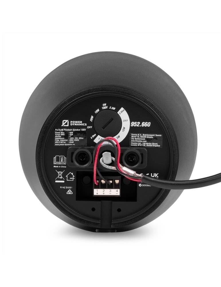 Purity4B Altavoz Colgante Premium 100V 4" Negro