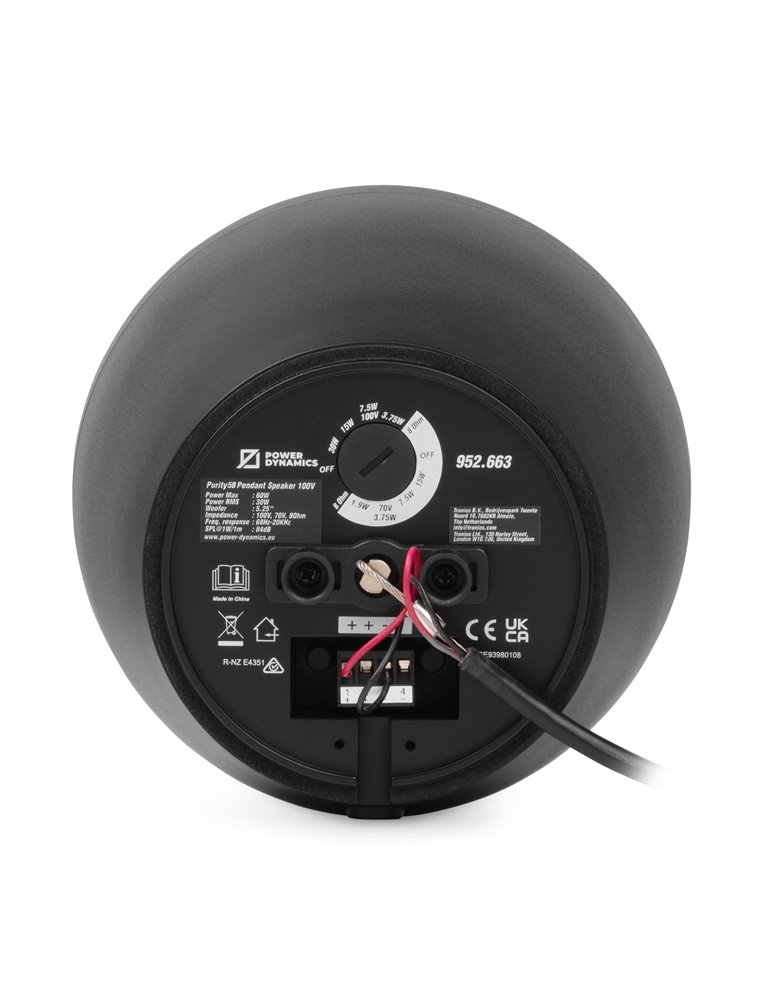 Purity5B Altavoz Colgante Premium 100V 5.25" Negro