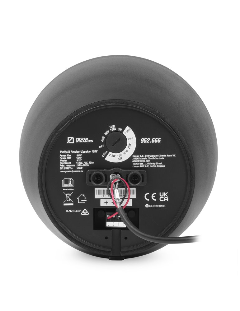 Purity6B Altavoz Colgante Premium 100V 6.5" Negro