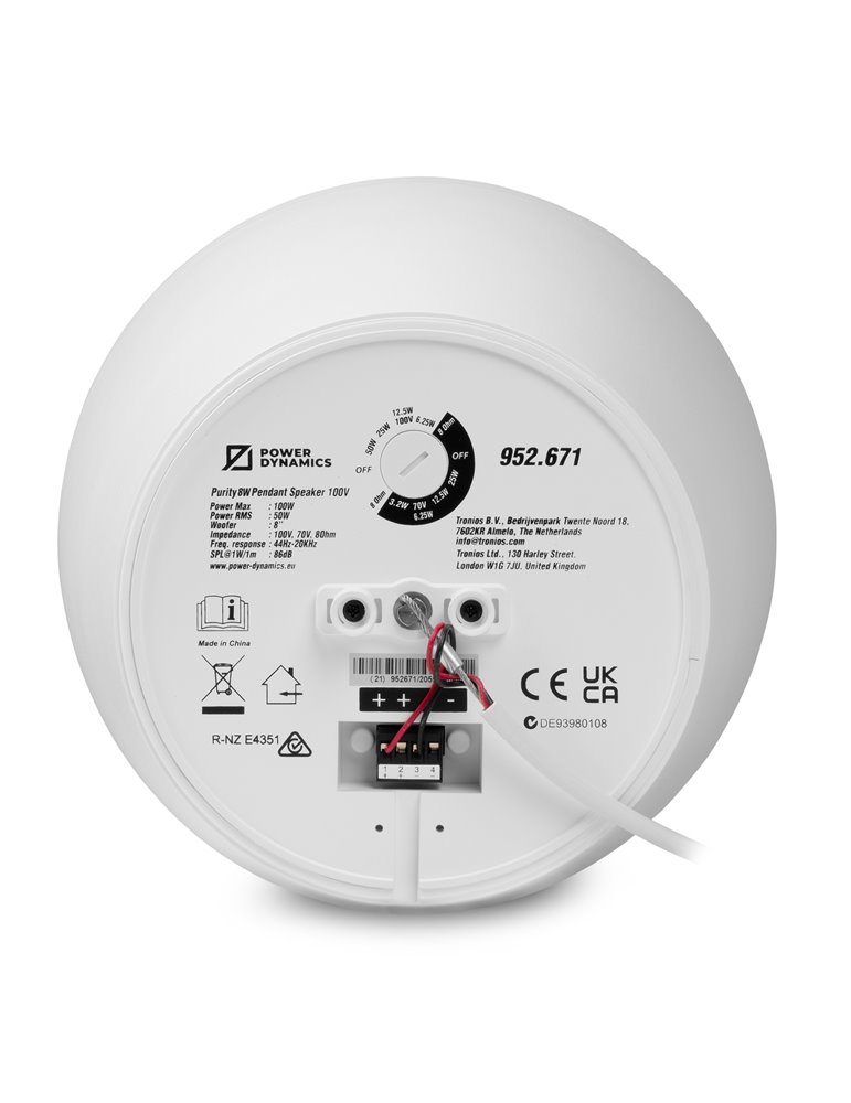 Purity8W Altavoz Colgante Premium 100V 8" Blanco