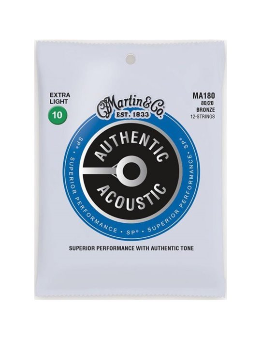 Juego 12 Cuerdas Guitarra Acústica Martin MA-180 Bronce 80/20 010-047