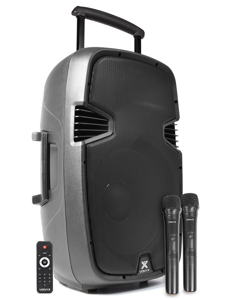 SPJ-PA915 Bafle movil activo ABS 15" 2 micros UHF/USB/MP3