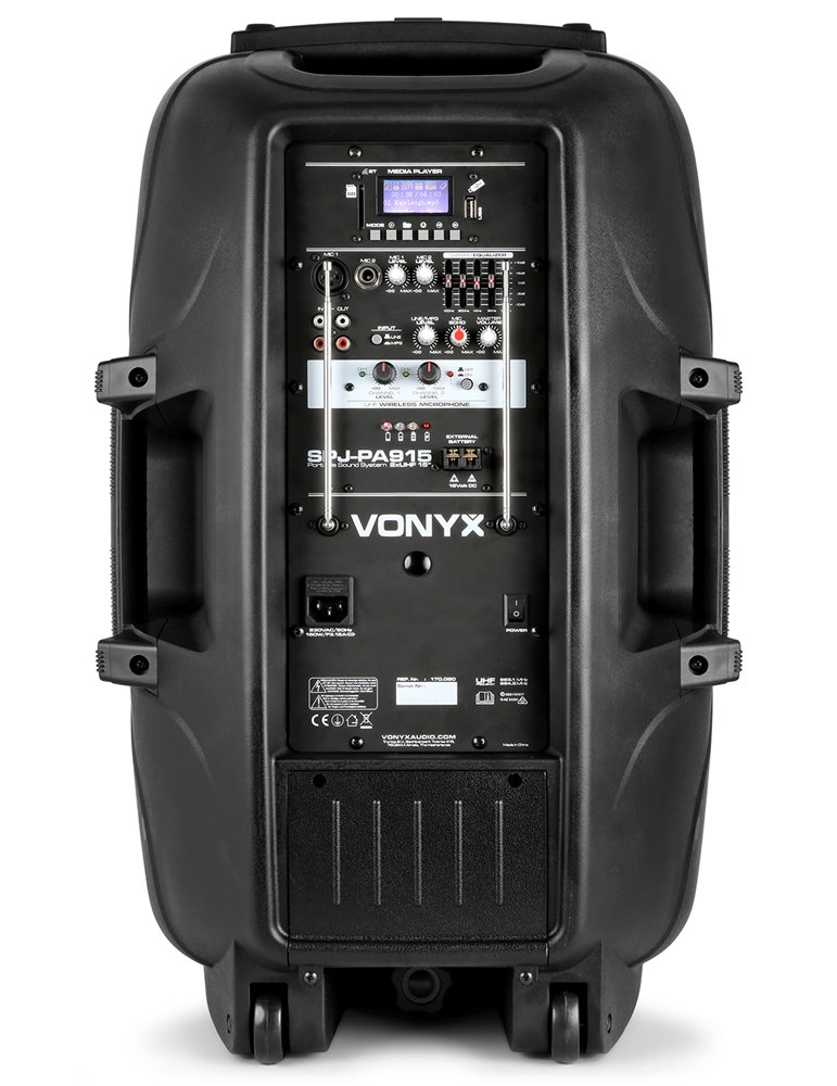 SPJ-PA915 Bafle movil activo ABS 15" 2 micros UHF/USB/MP3