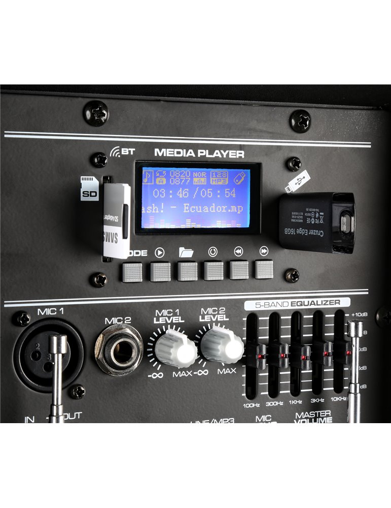 SPJ-PA915 Bafle movil activo ABS 15" 2 micros UHF/USB/MP3