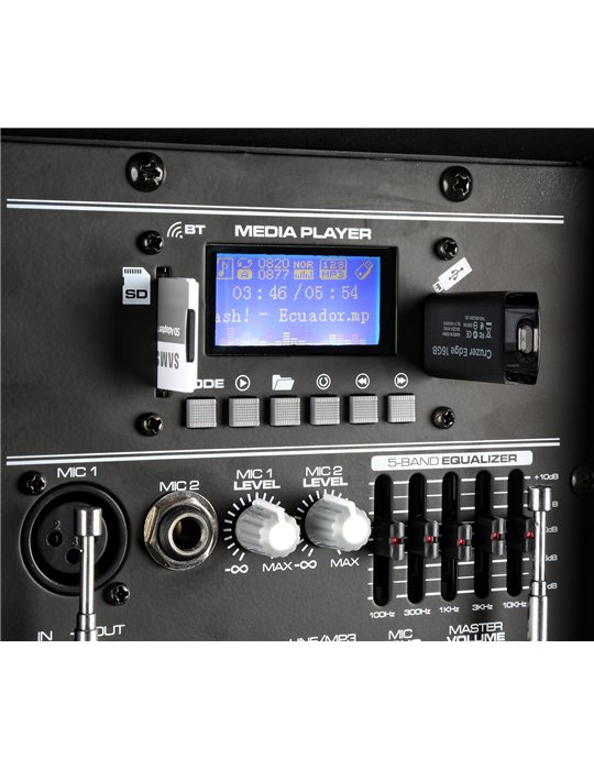 SPJ-PA915 Bafle movil activo ABS 15" 2 micros UHF/USB/MP3