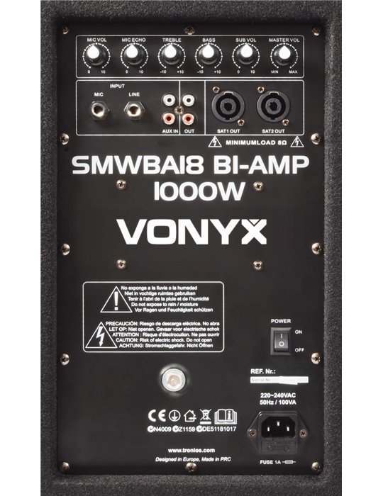 SMWBA18 Subwoofer Bi-Amplificado 18" 1000W 
