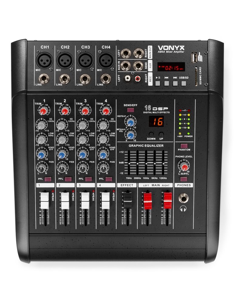 AM5A Mezclador de 5 canales con amplificador DSP/BT/SD/USB/MP3