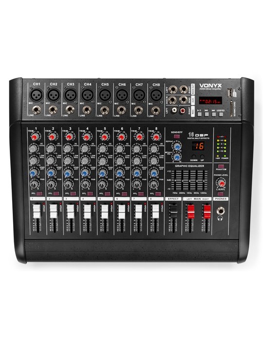 AM8A Mezclador de 8 canales con amplificador DSP/BT/SD/USB/MP3