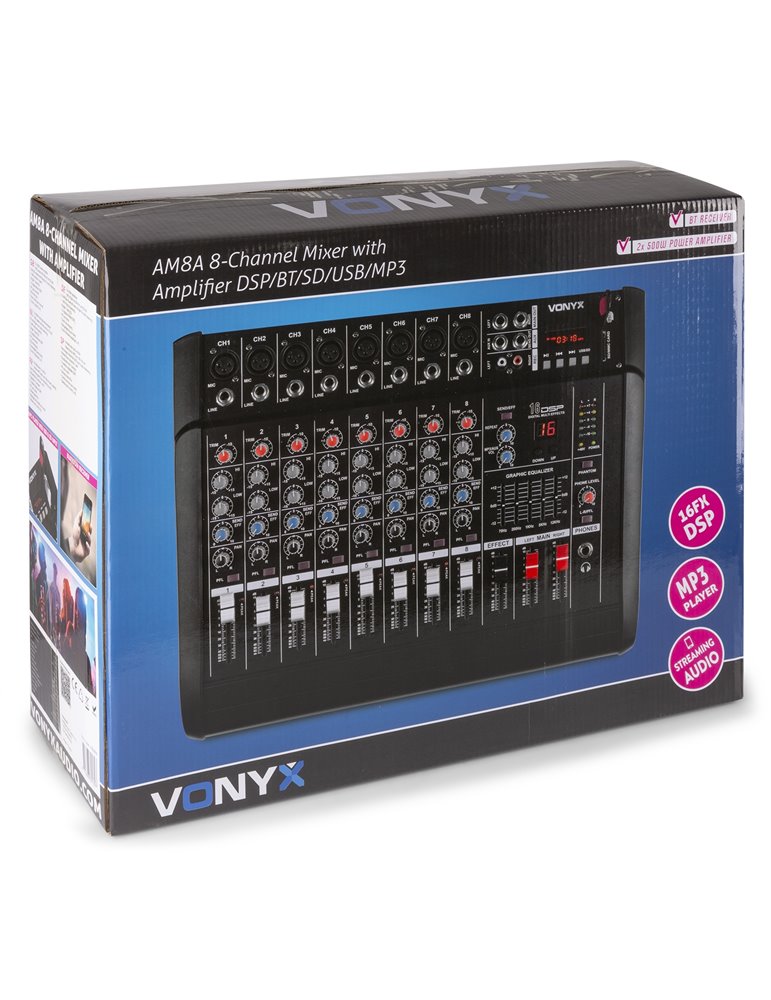 AM8A Mezclador de 8 canales con amplificador DSP/BT/SD/USB/MP3