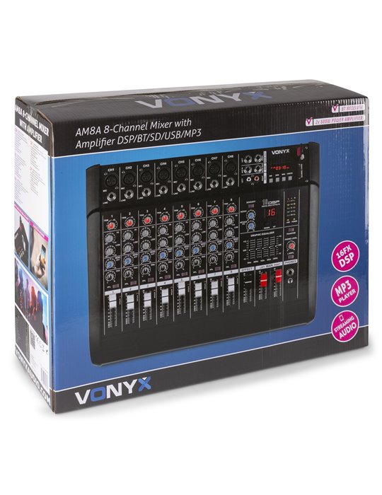 AM8A Mezclador de 8 canales con amplificador DSP/BT/SD/USB/MP3