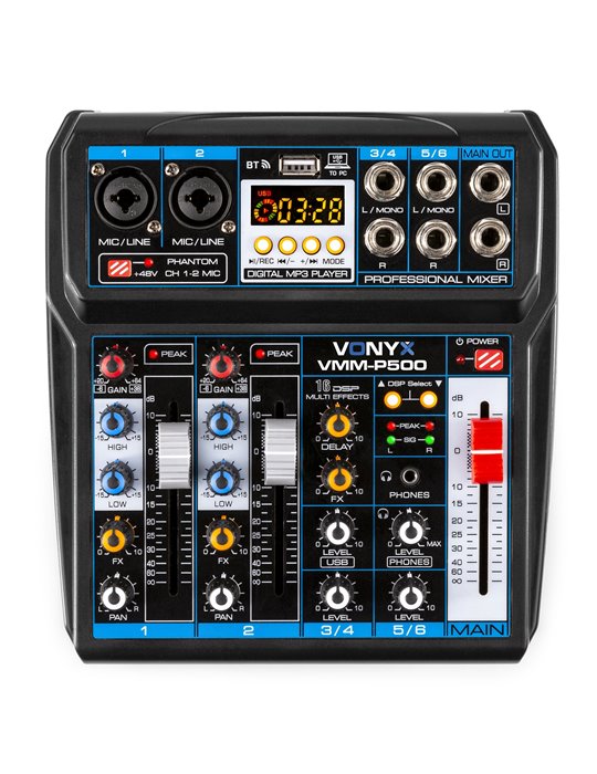 VMM-P500 Mezclador Directo 4Canales con DSP, USB y reproductor MP3/BT