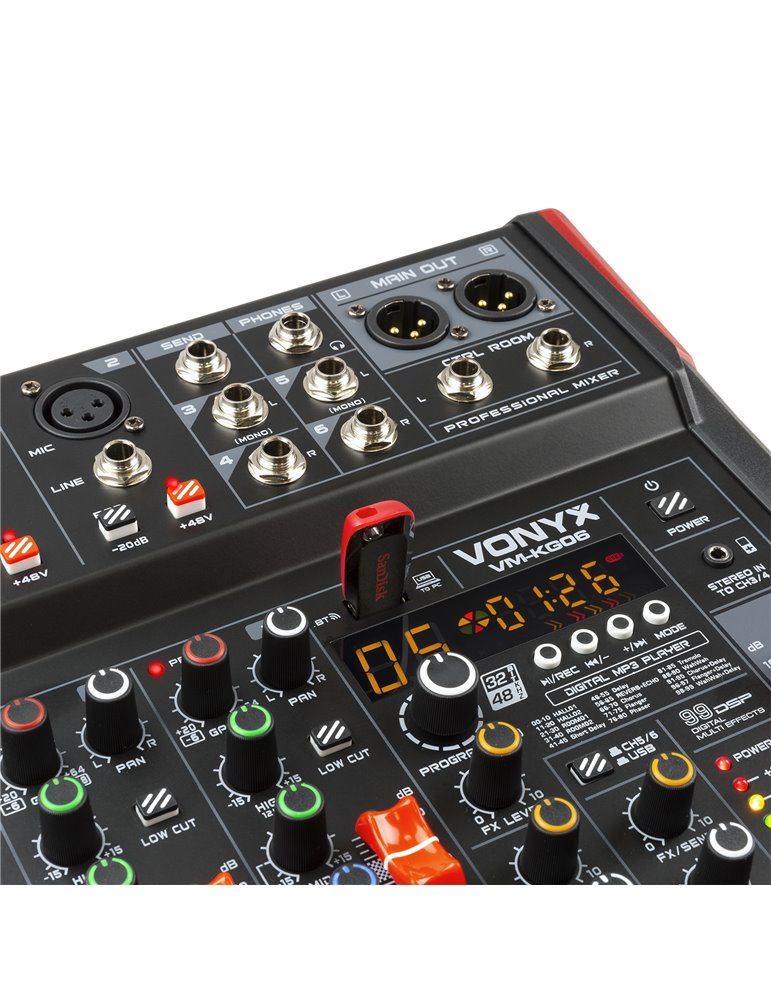 VM-KG06 Mezclador para música 6 canales BT/DSP/USB grabación
